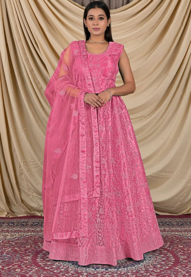 Pink Net Readymade Lehenga Choli For Girls - Gajiwala