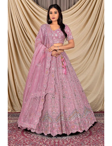 Pink Party Wear Embroidered Twill Net Lehenga Choli For Women - Gajiwala