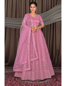 Pink Party Wear Heavy Designer Net Lehenga Choli - Gajiwala