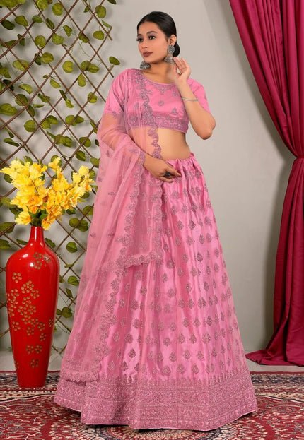 Pink Party Wear Net Lehenga Choli For Weddings - Gajiwala