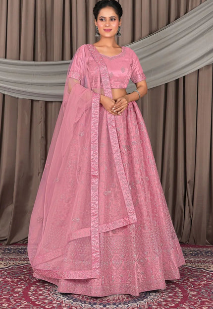 Pink Party Wear Net Lehenga Choli For Women - Gajiwala