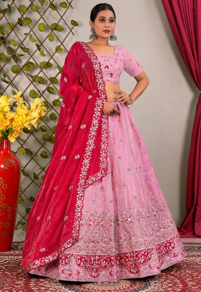 Pink Party Wear Viscose Lehenga Choli For Girls - Gajiwala