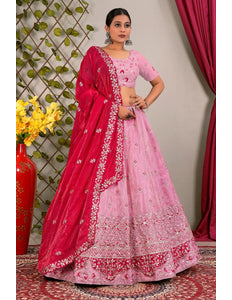 Pink Party Wear Viscose Lehenga Choli For Girls - Gajiwala