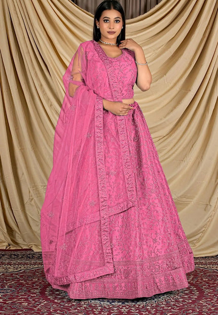 Pink Readymade Net Lehenga Choli For Weddings - Gajiwala