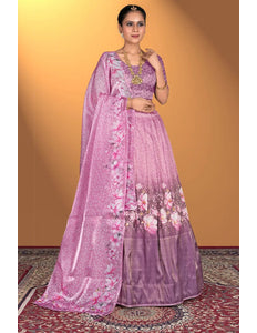 Pink Satin Jacquard Lehenga Choli For Women - Gajiwala