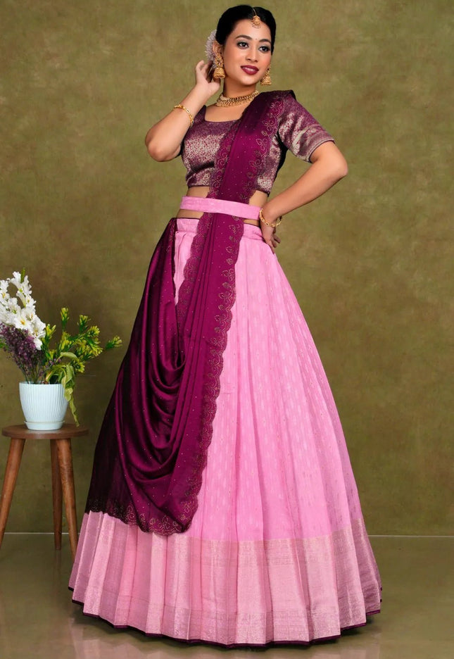 Pink Stylish Lehenga Choli With Zari Woven For Women - Gajiwala