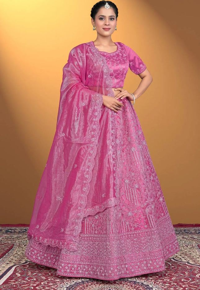 Pink Traditional Net Lehenga Choli With Dupatta - Gajiwala