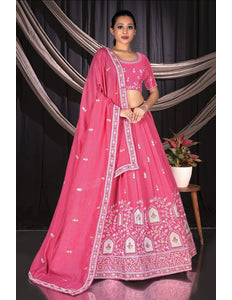 Pink Vichitra Silk Crop Top Lehenga For Women - Gajiwala