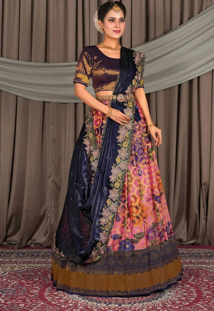 Pink Viscose Digital Print Lehenga Choli For Women - Gajiwala
