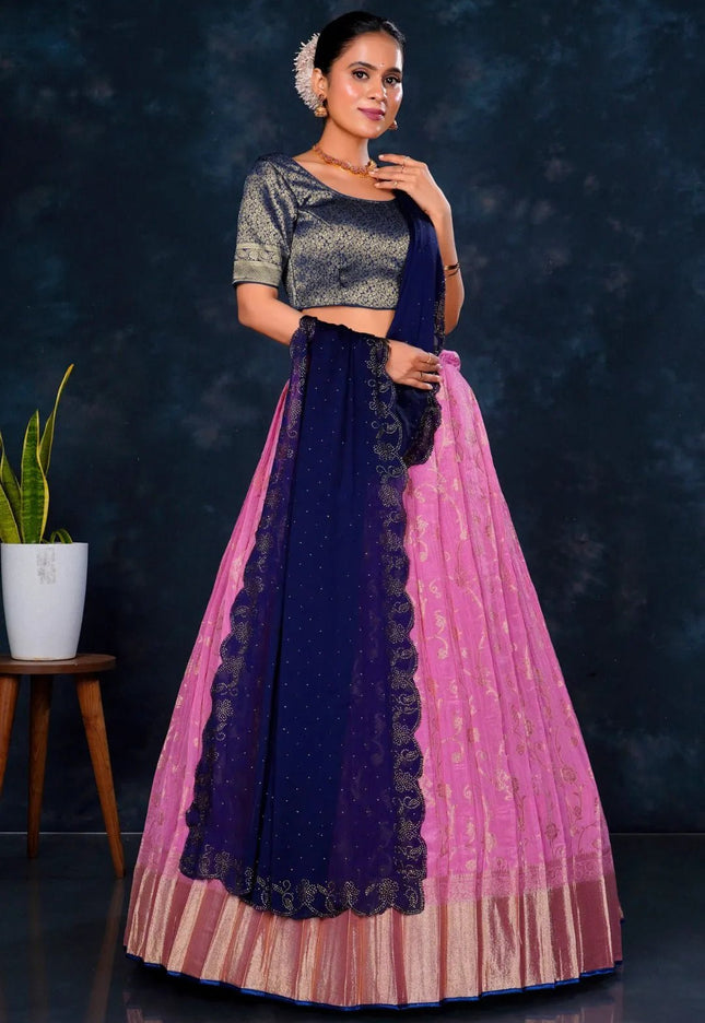 Pink Viscose Silk Lehenga Choli With Zari Work - Gajiwala