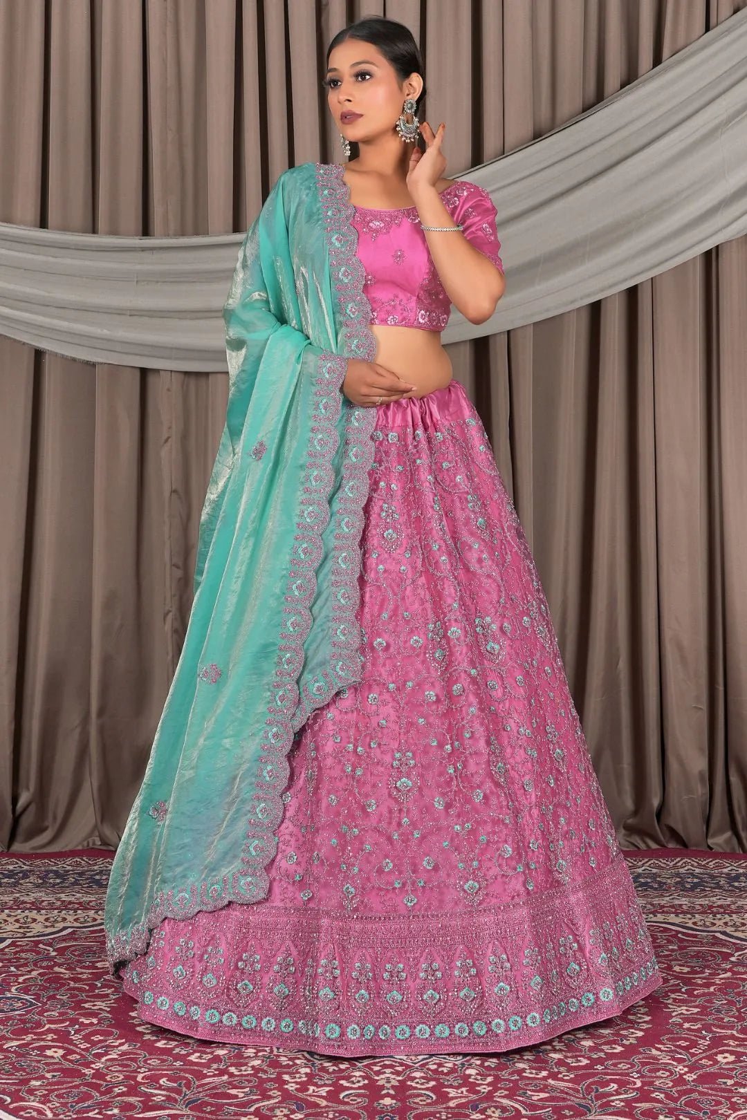 Pink Wedding Wear Embroidered Net Lehenga Choli For Women - Gajiwala