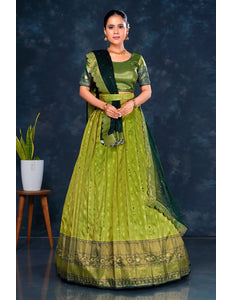 Pista Banarasi Designer Half Saree For Women - Gajiwala