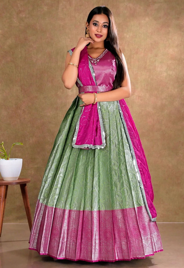 Pista Banarasi Long Dress with Zari work for Women - Gajiwala