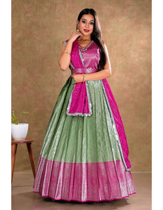 Pista Banarasi Long Dress with Zari work for Women - Gajiwala