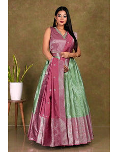 Pista Banarasi Long Frock With Dupatta For Women - Gajiwala