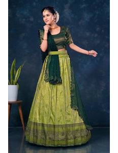 Pista Banarasi Silk Half Saree For Women - Gajiwala