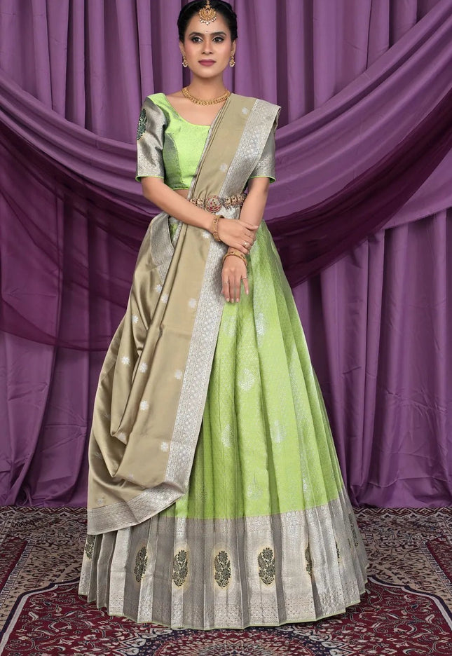 Pista Banarasi Silk Zari Work Lehenga Choli For Women - Gajiwala