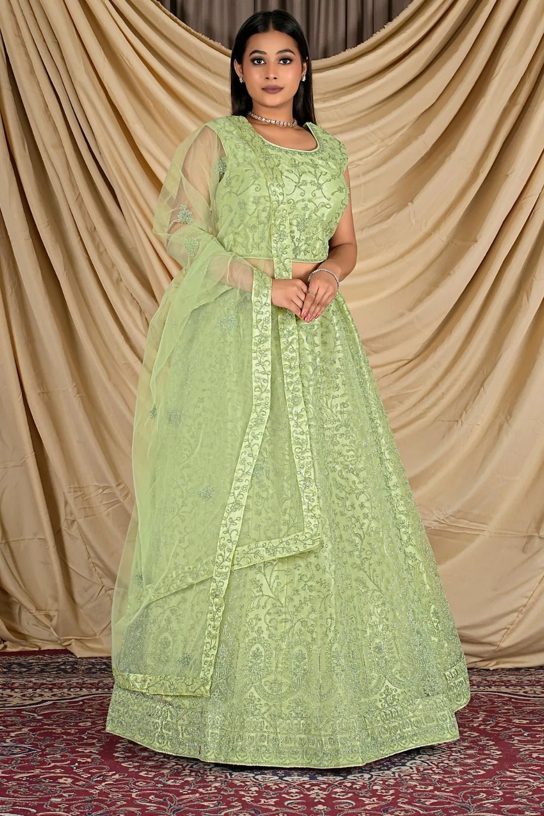 Pista Crop Top Net Lehenga Choli For Women - Gajiwala