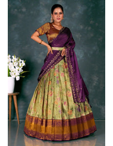 Pista Designer Banarasi Pattu Lehenga With Zari Work - Gajiwala