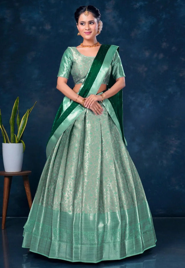 Pista Designer Lehenga Choli in Banarasi Silk - Gajiwala