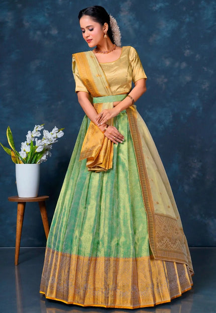 Pista Designer Lehenga Choli in Tissue Silk For Women - Gajiwala