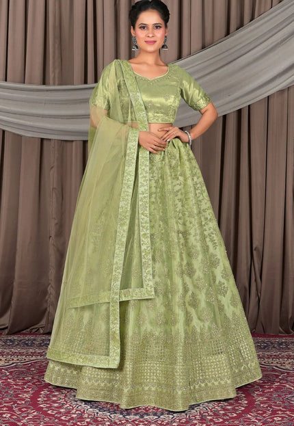 Pista Designer Net Lehenga Choli For Women - Gajiwala