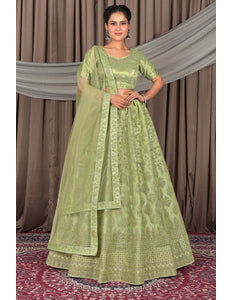 Pista Designer Net Lehenga Choli For Women - Gajiwala