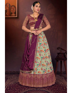 Pista Digital Print Lehenga Choli In Tissue Silk Fabric - Gajiwala