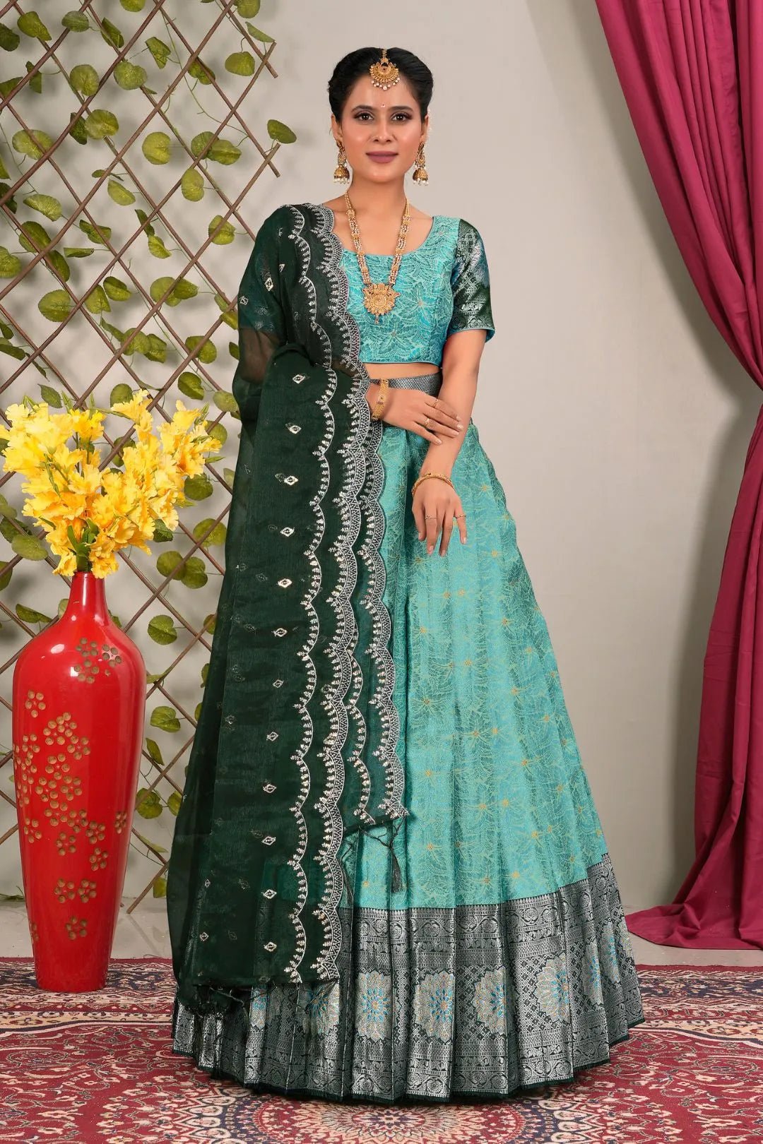 Pista Jacquard Silk Lehenga Choli for Women - Gajiwala