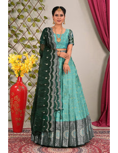 Pista Jacquard Silk Lehenga Choli for Women - Gajiwala