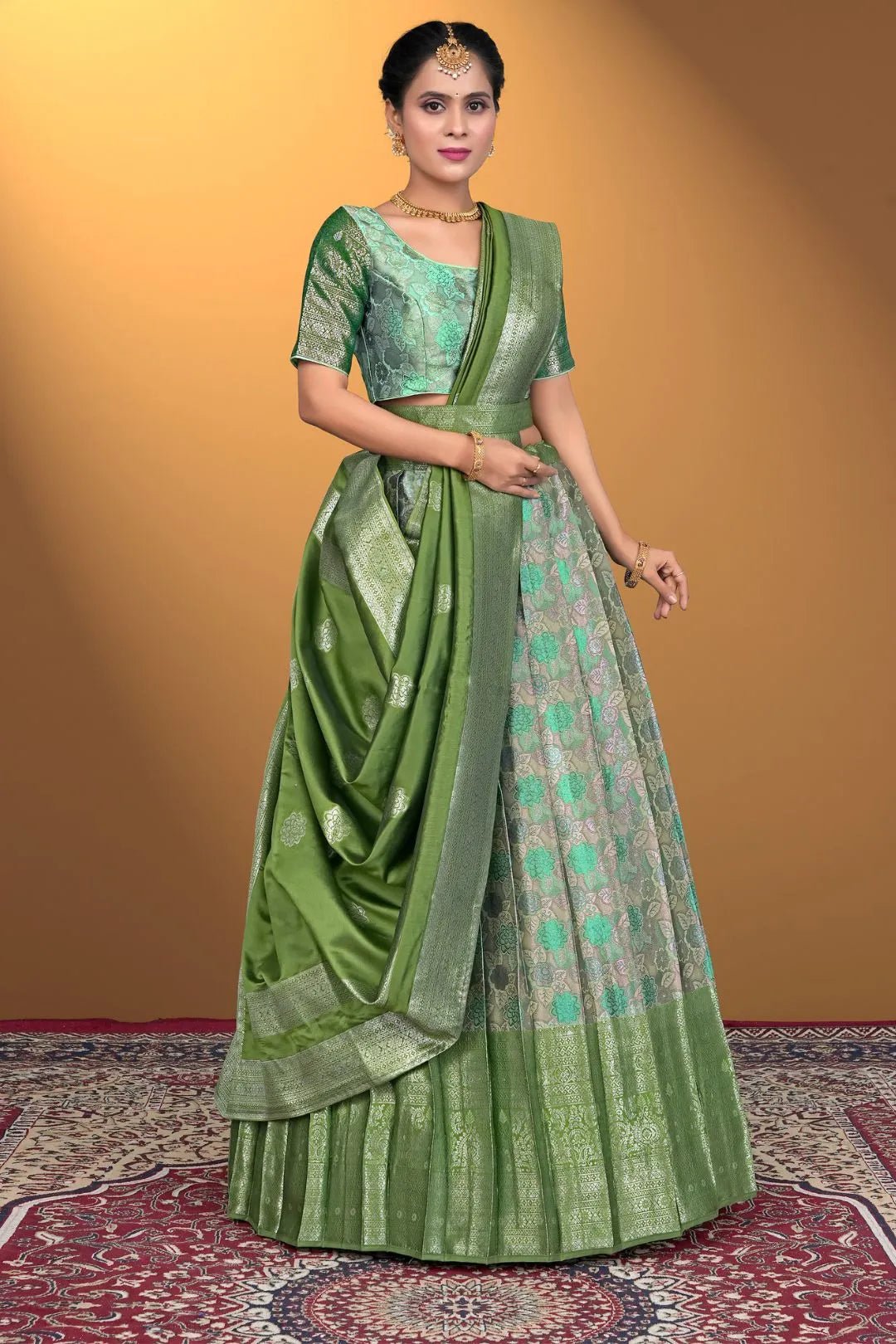 Pista Jacquard Silk With Digital Print Latest Lehenga Choli - Gajiwala