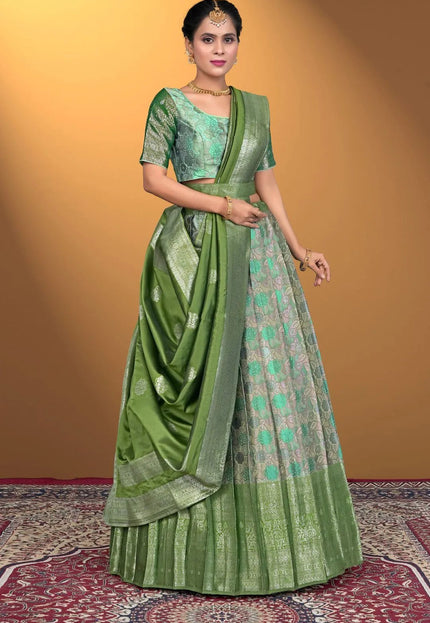 Pista Jacquard Silk With Digital Print Latest Lehenga Choli - Gajiwala