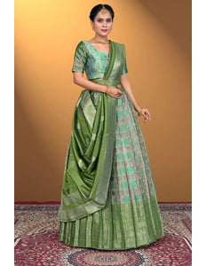 Pista Jacquard Silk With Digital Print Latest Lehenga Choli - Gajiwala