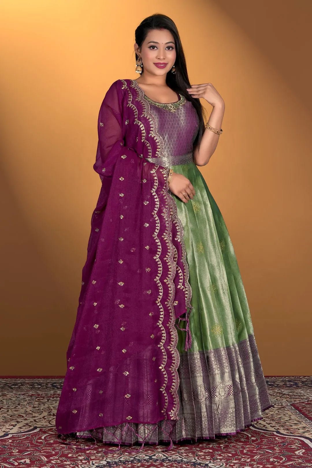 Pista Latest Banarasi Silk Gown with Zari Work - Gajiwala