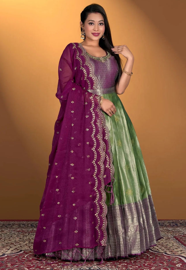 Pista Latest Banarasi Silk Gown with Zari Work - Gajiwala