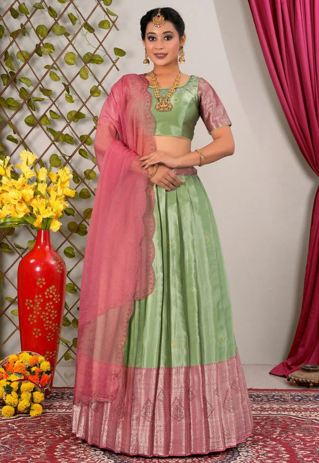 Pista Latest Jacquard Silk Zari Weaving Lehenga Choli - Gajiwala