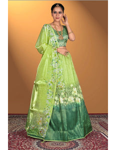 Pista Satin Jacquard Lehenga Choli For Women - Gajiwala