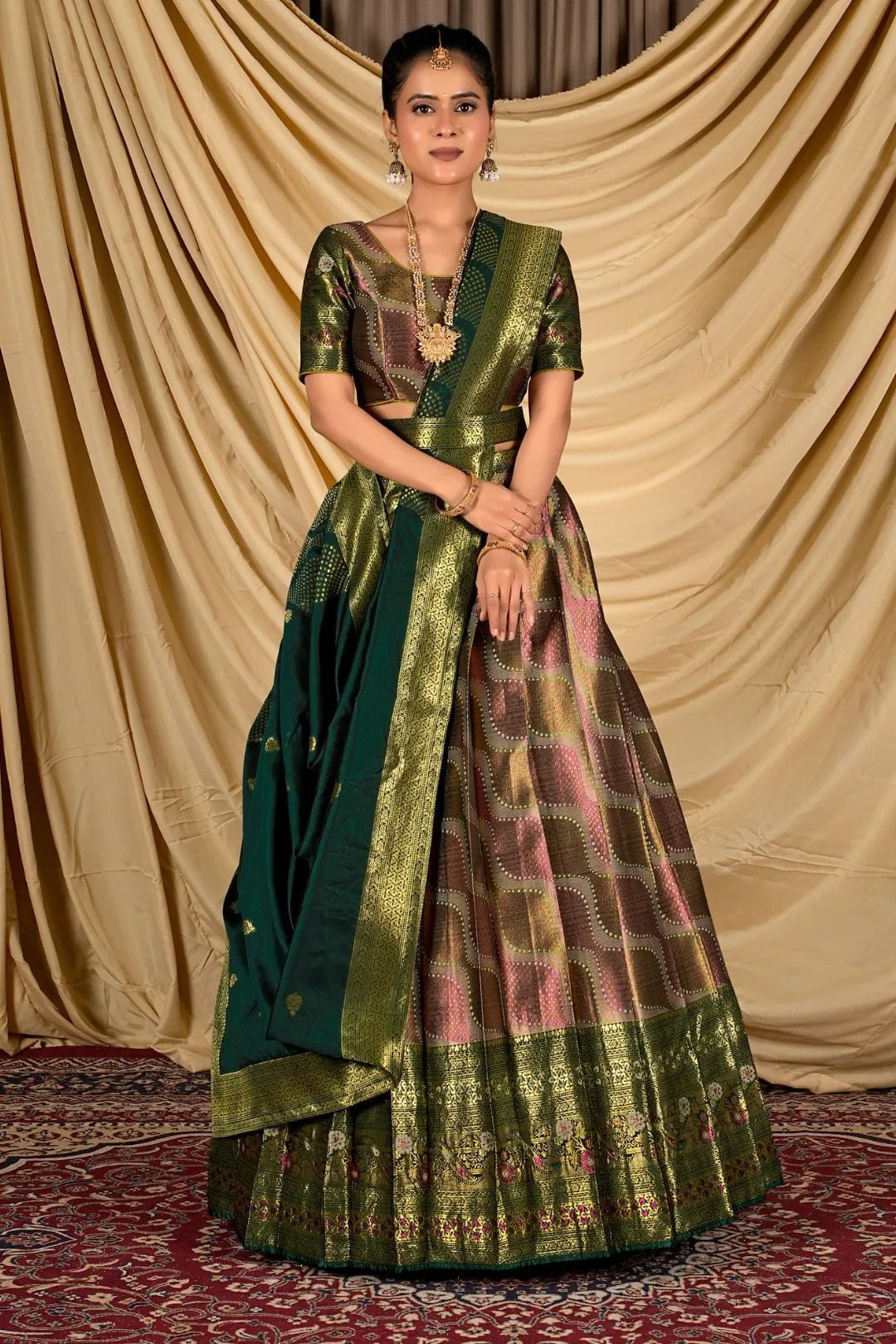 Pista Silk Half Saree Lehenga With Zari work - Gajiwala