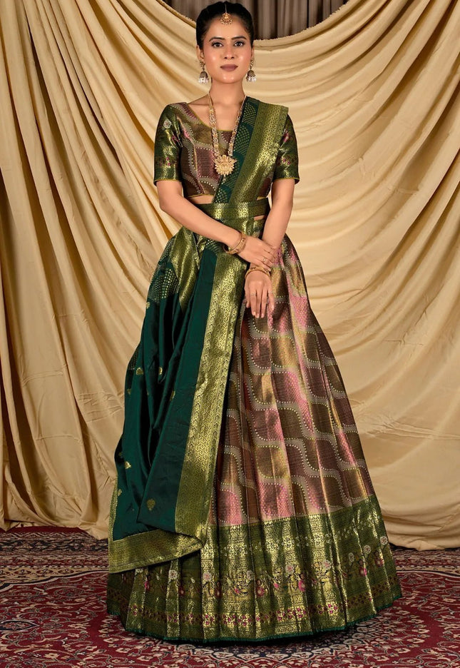 Pista Silk Half Saree Lehenga With Zari work - Gajiwala