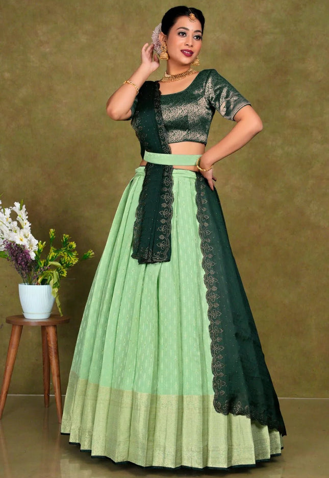 Pista Stylish Lehenga Choli With Zari Woven For Women - Gajiwala