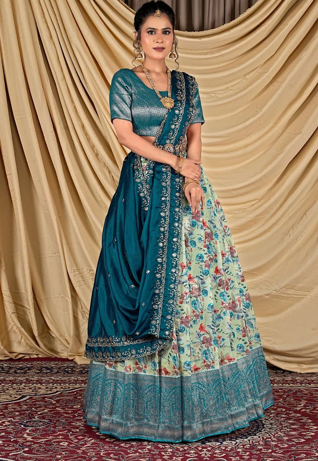 Pista Tissue With Digital Print Lehenga Choli For Women - Gajiwala