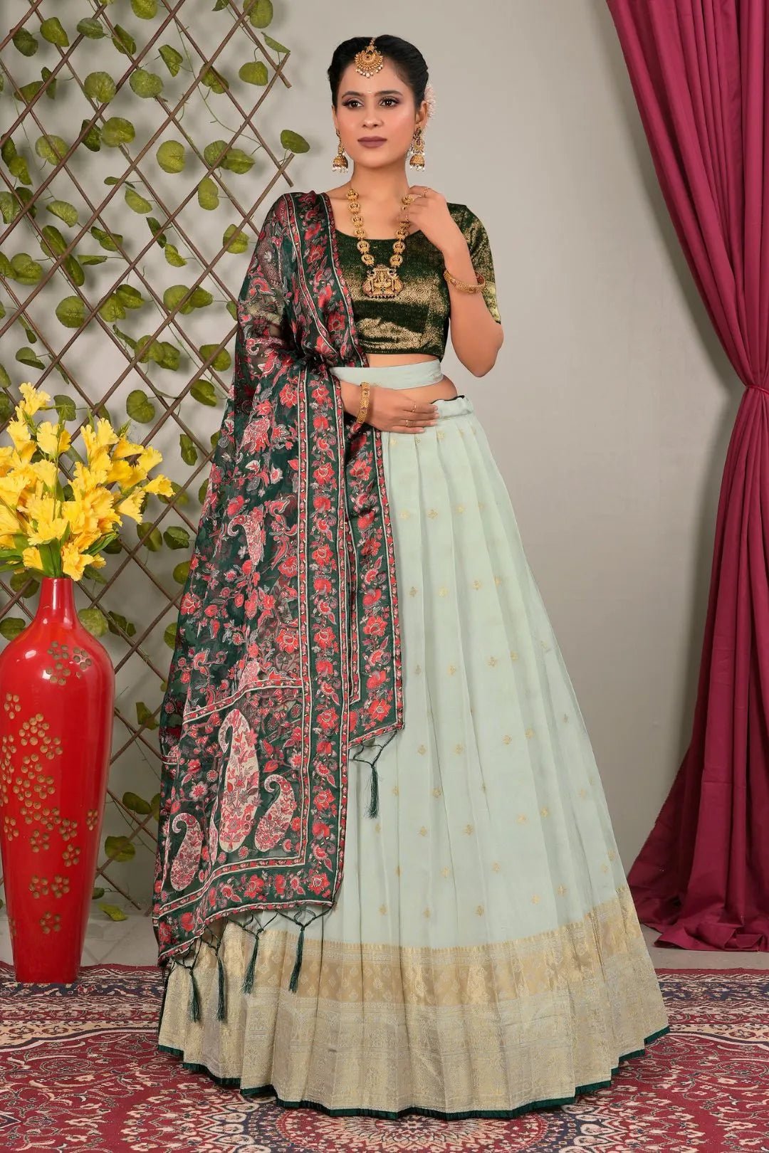 Pista Viscose Semi - Stitched Lehenga For Women - Gajiwala
