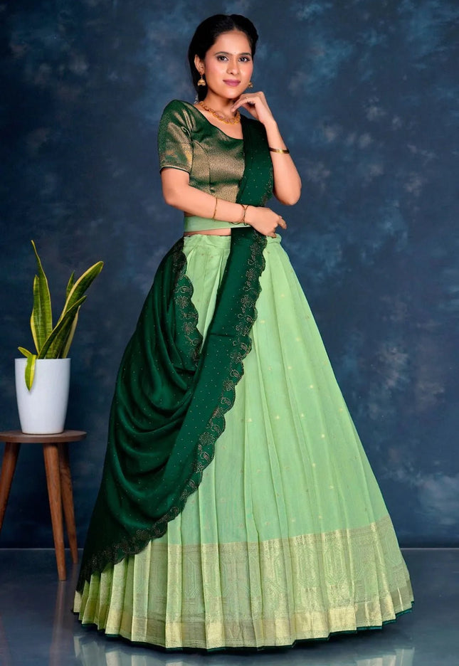 Pista Viscose Silk Lehenga Choli With Zari Weaving - Gajiwala