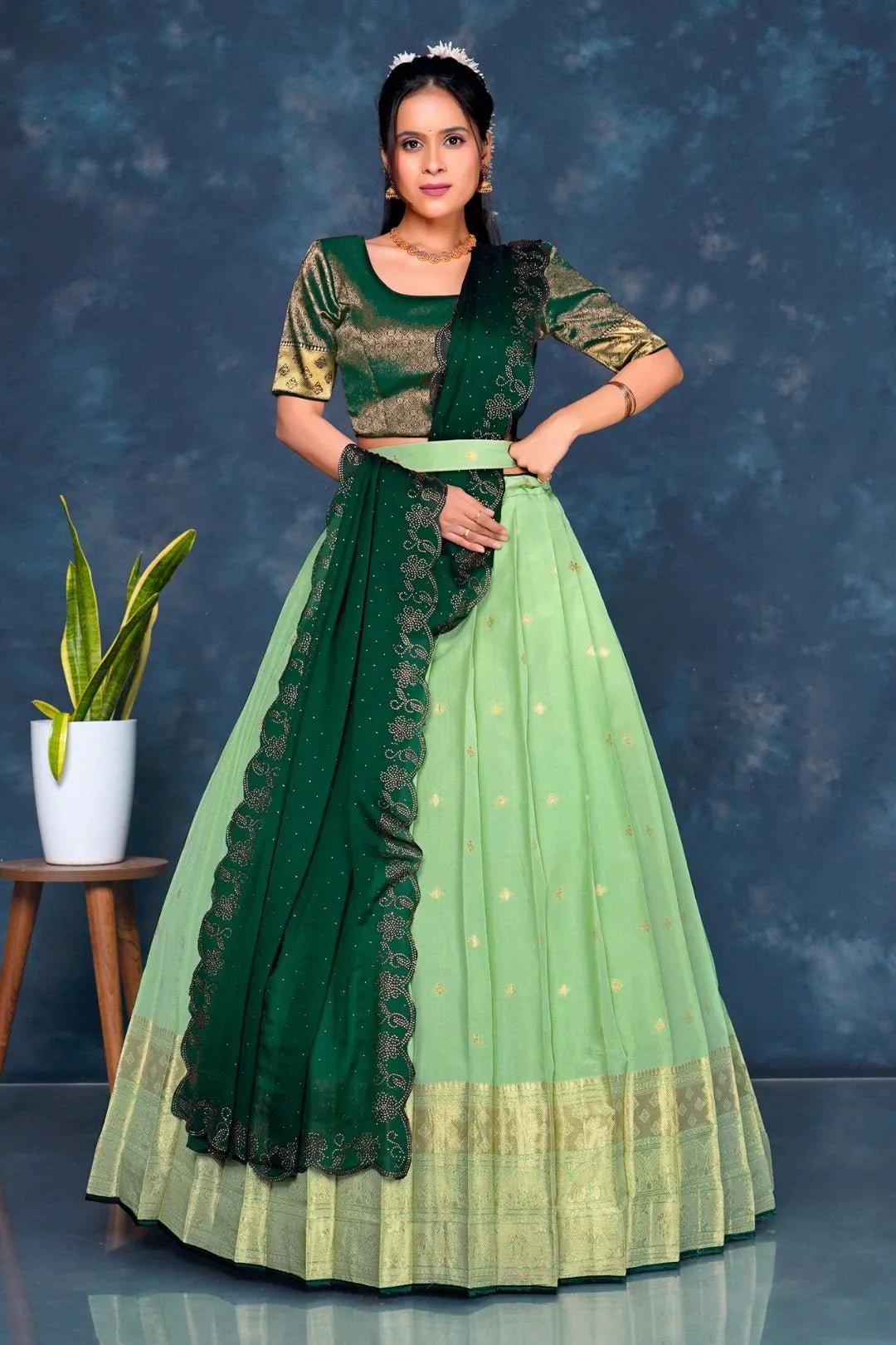 Pista Viscose Silk Lehenga Choli With Zari Weaving - Gajiwala