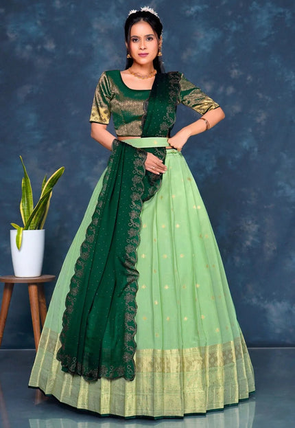 Pista Viscose Silk Lehenga Choli With Zari Weaving - Gajiwala
