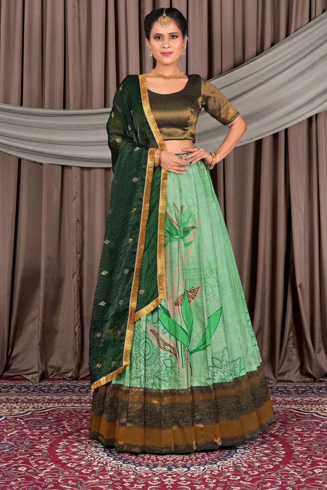 Pista Viscose with Digital Print Lehenga Choli For Women - Gajiwala