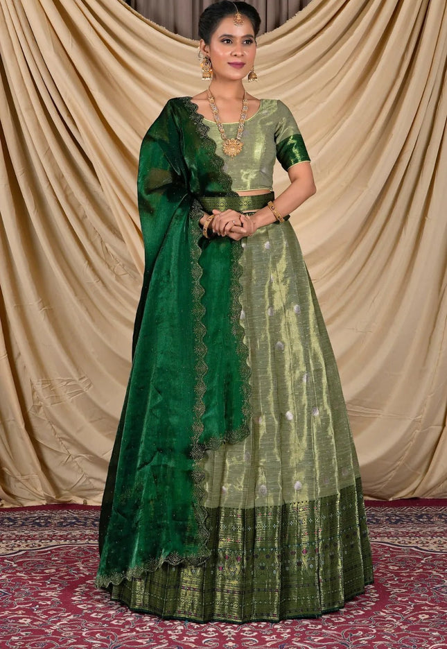 Pista Zari Silk Lehenga Choli With Zari Woven - Gajiwala