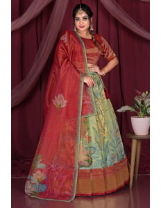 Pista Zari Work Tissue Silk Half Saree For Women - Gajiwala