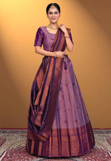 Purple Banarasi Pattu Half Saree With Zari Woven - Gajiwala