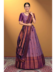 Purple Banarasi Pattu Half Saree With Zari Woven - Gajiwala